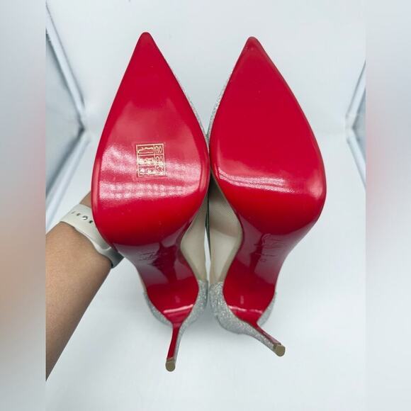 Christian Louboutin Silver Glitter Leather Mini Rete Galativi 100mm Pumps EU 42 - Picture 8 of 9